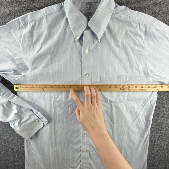 Brooks Brothers Cotton Striped Regent Blue Stretch Spandex 16 34 Non-Iron Button - Picture 5 of 13